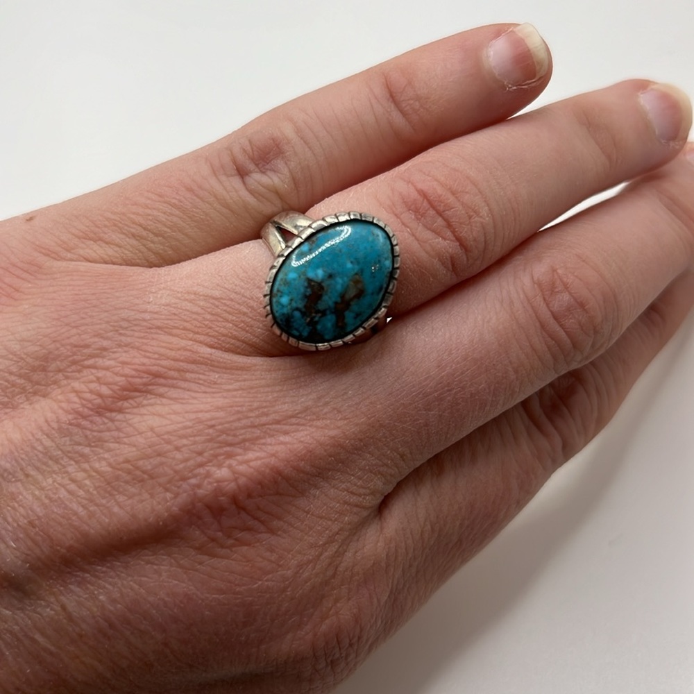 Beautiful Sterling Silver stamped Turquoise ring Bohemian festival ring
